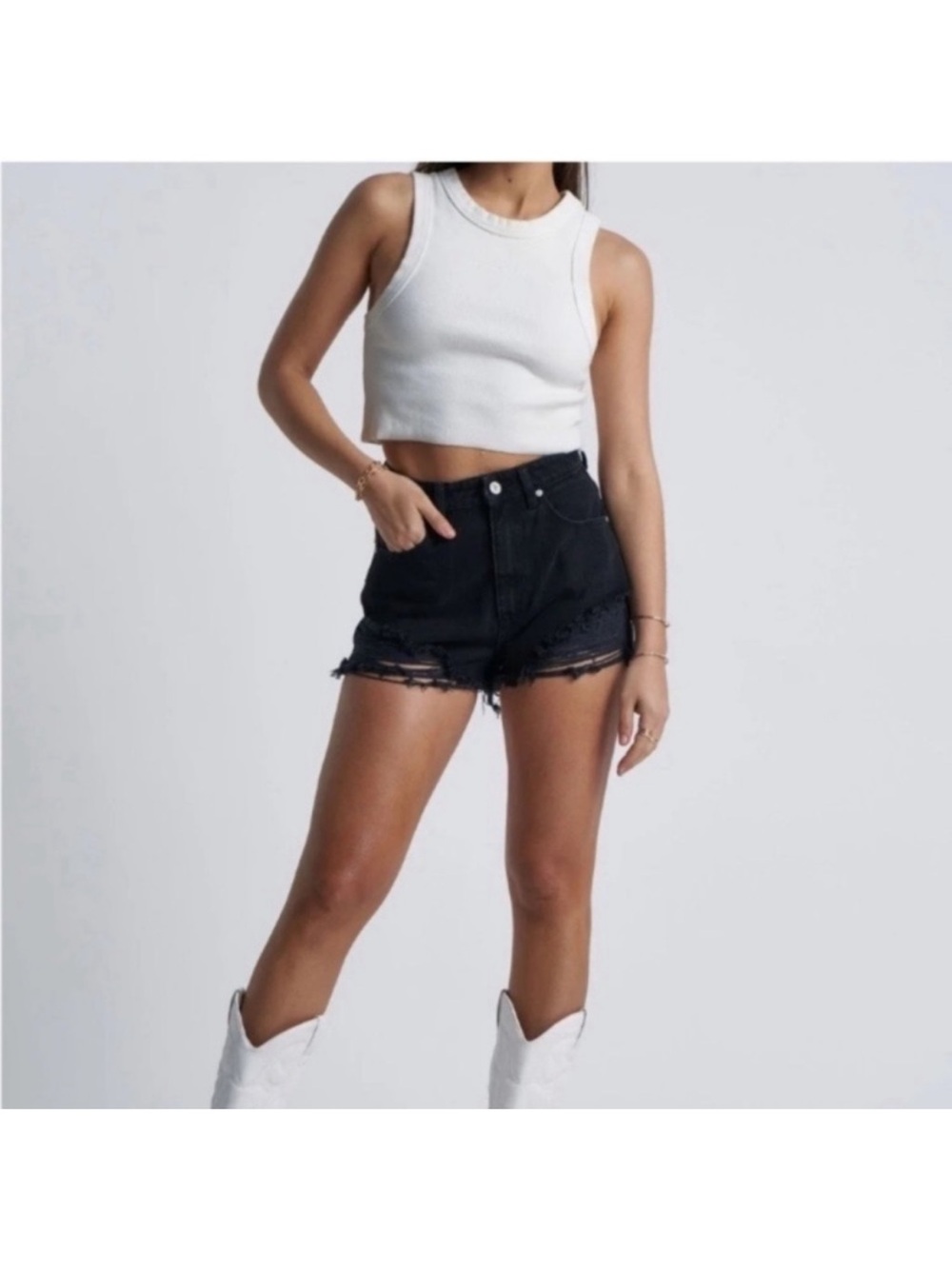 Abrand Size 30 Denim Cut-off Shorts Black Distressed High Waisted